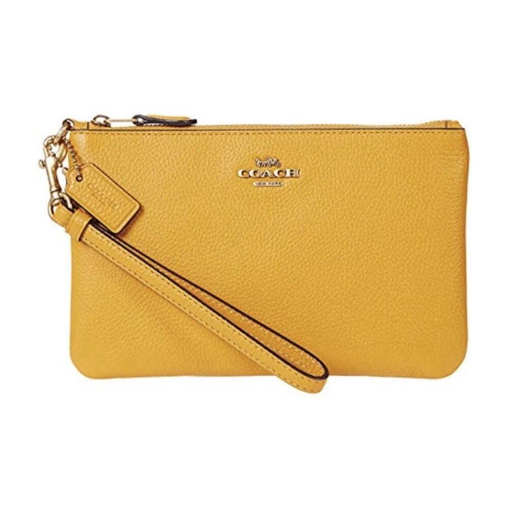 NWT Coach 22952 Pebbled Leather Small Wristlet in HONEYCOMB FAST FREE SHIP!! 💨